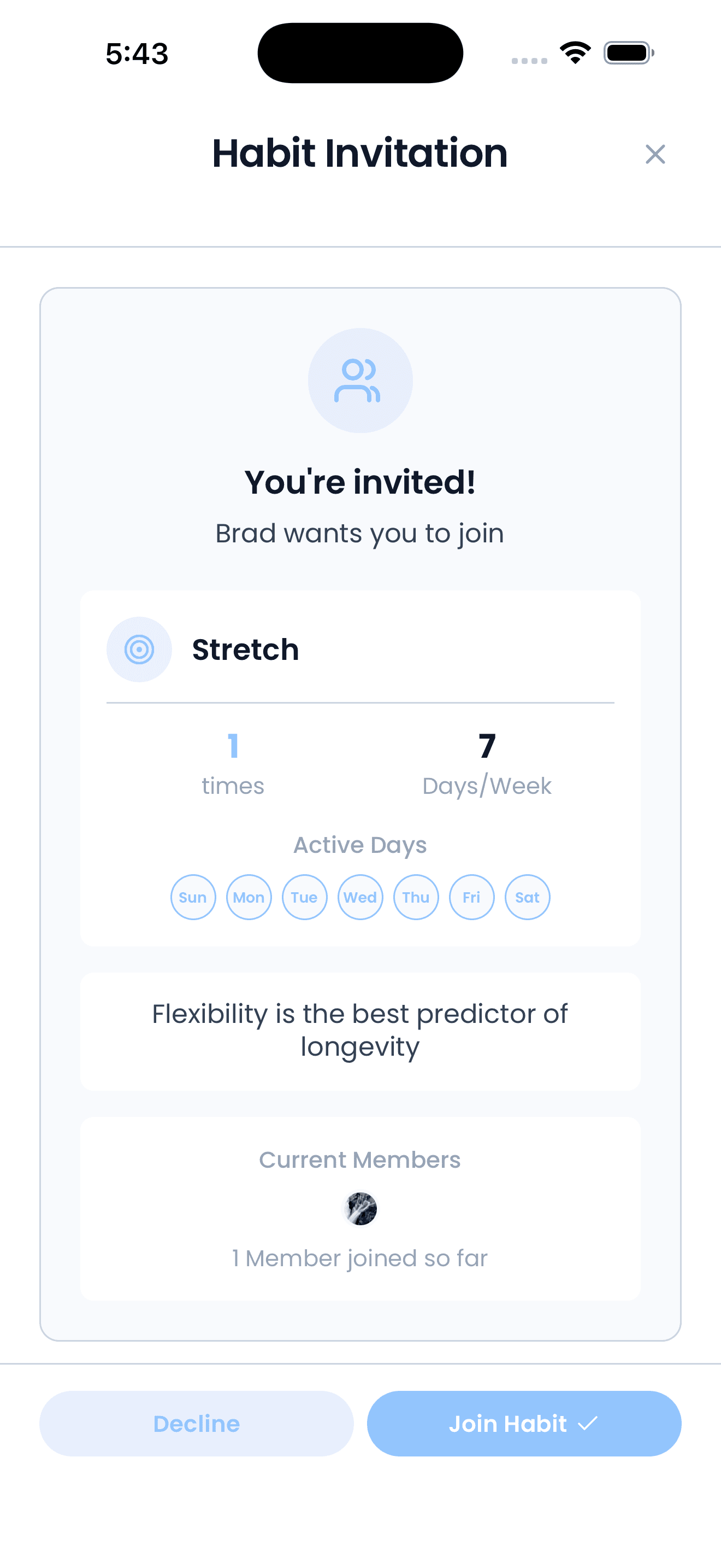 Wavera shared habit invite